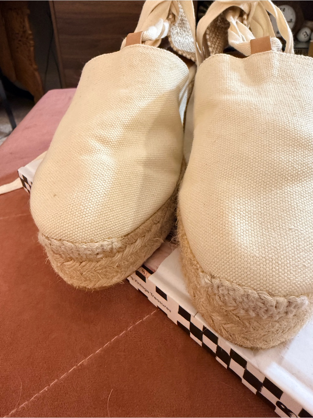 Castaer Carina 30 Espadrille Wedge Sandals In Beige Canvas Lace Up Coastal Jute — image 2 of 8